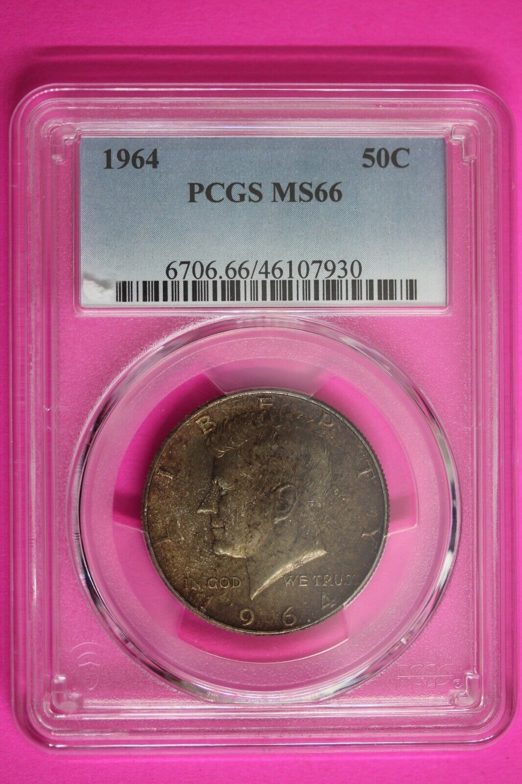 Toned Color 1964 P MS 66 John Kennedy Half Dollar PCGS Graded Trueview Slab 55