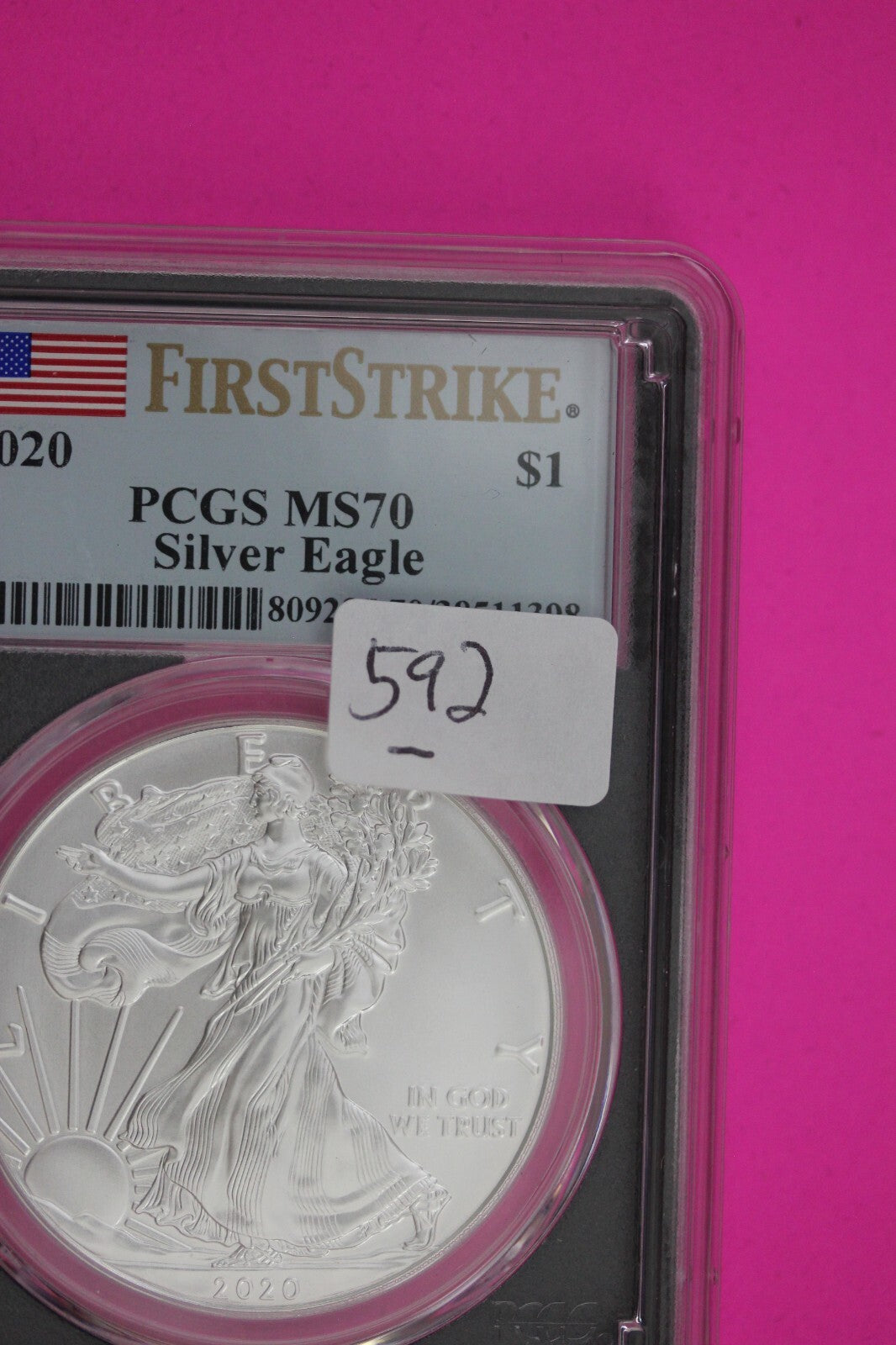 2020 MS 70 Silver Eagle Coin 1 OZ .999 PCGS Certified Graded Authentic Slab 592
