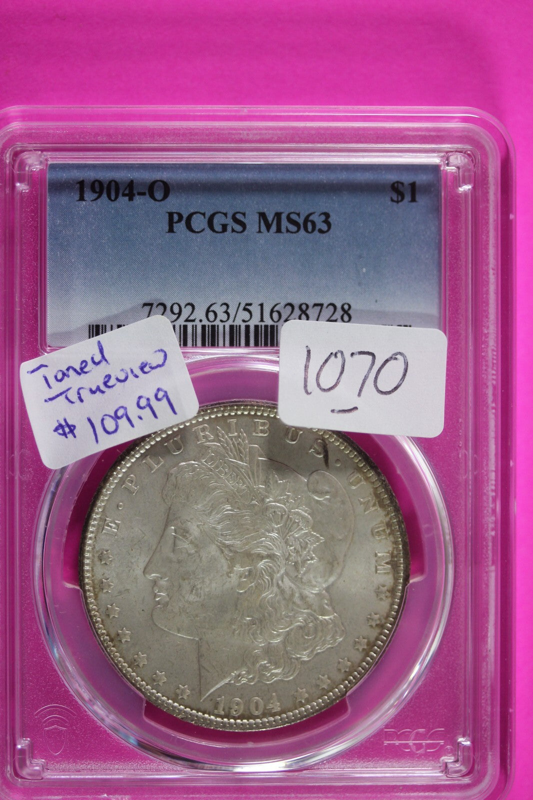 Toned 1904 O MS 63 Liberty Morgan Silver Dollar PCGS Certified Graded Slab 1070