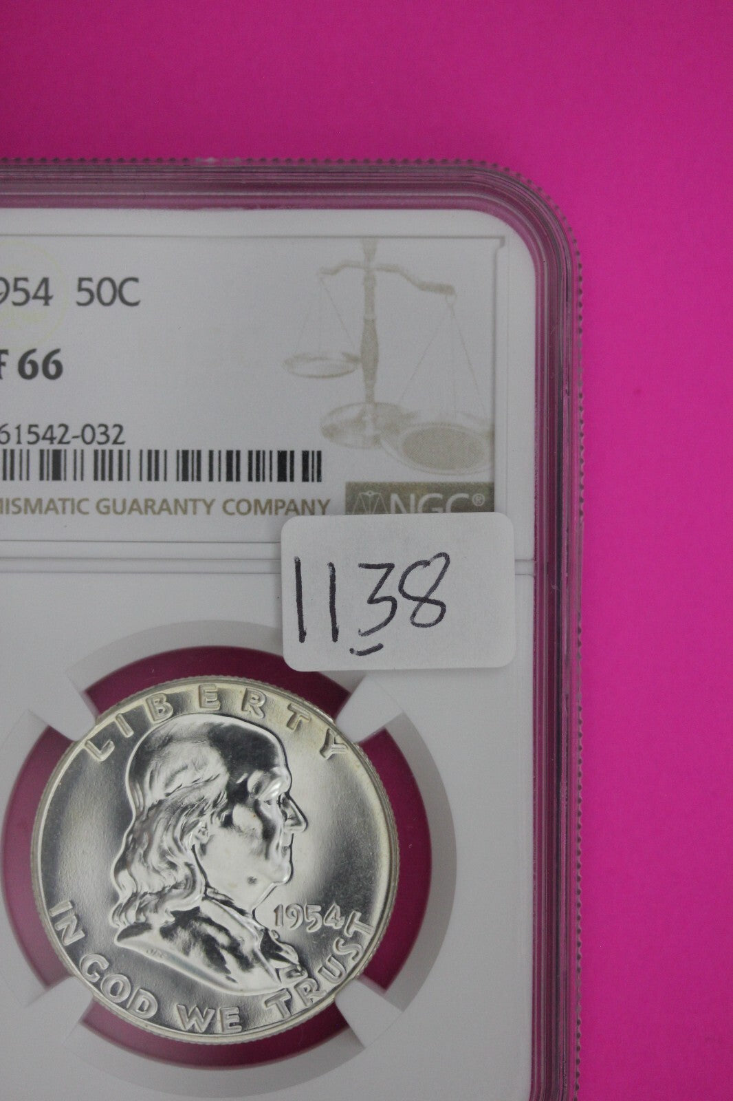 1954 PF 66 Ben Franklin Half Dollar NGC Graded Certified Authentic Slab 1138