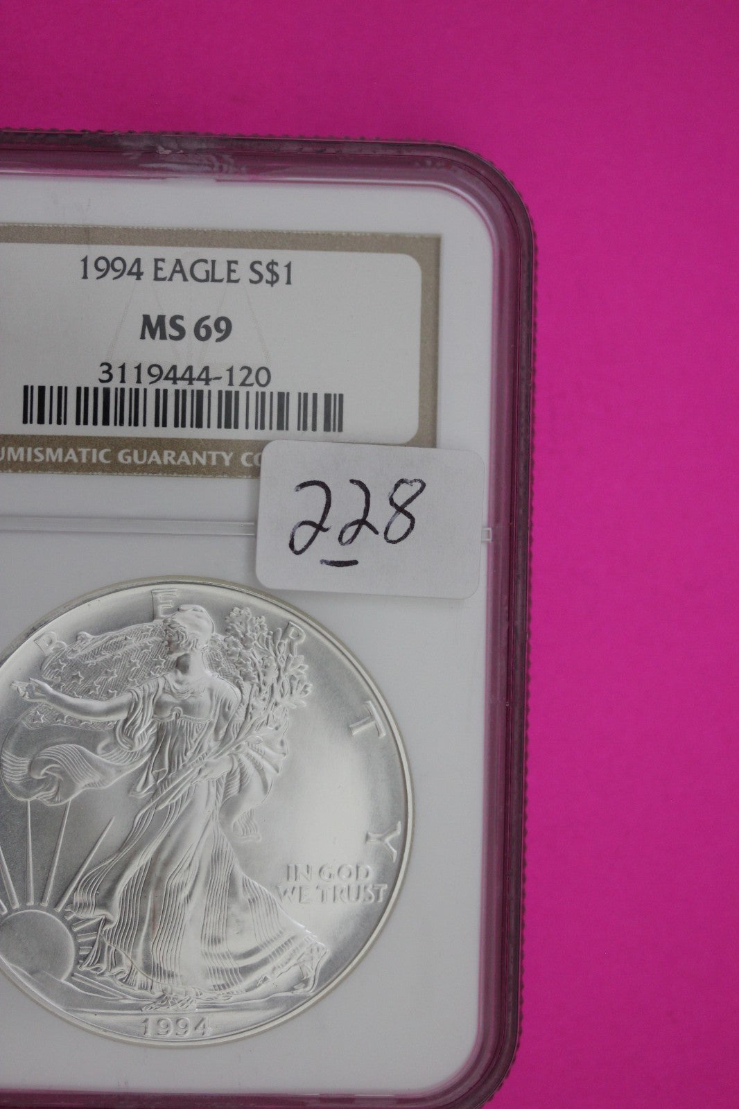 1994 MS 69 Silver Eagle 1 OZ .999 Silver NGC Certified Graded Authentic 228