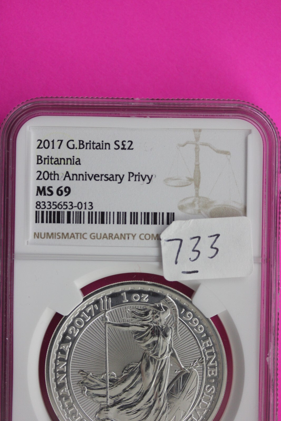 2017 MS 69 Great Britain £2 Britannia 20th Anniversary Privy NGC Graded Slab 733