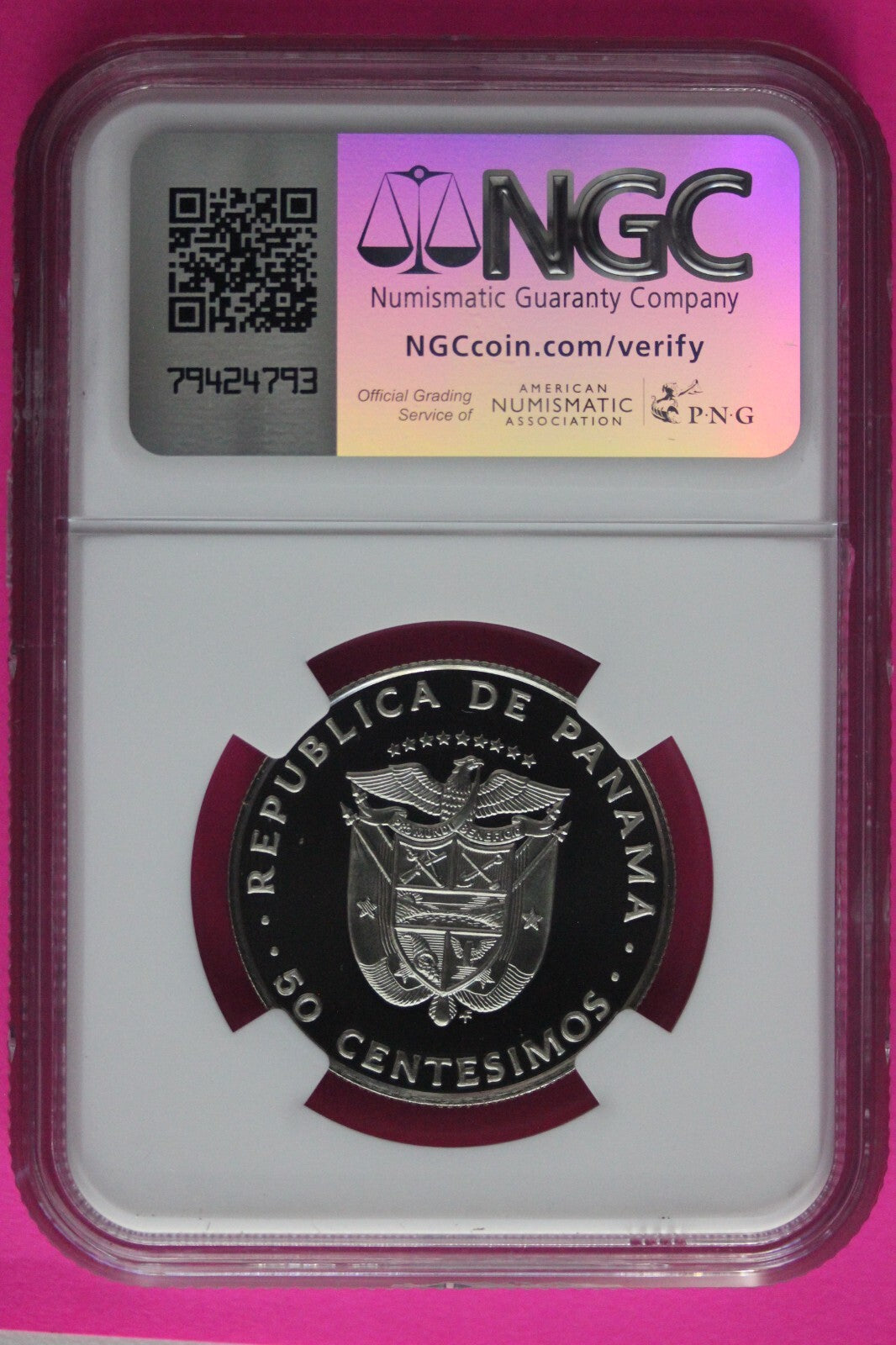 1976 Panama PF 69 Ultra Cameo Proof 50 Centesimos NGC Graded Authentic Slab 1038