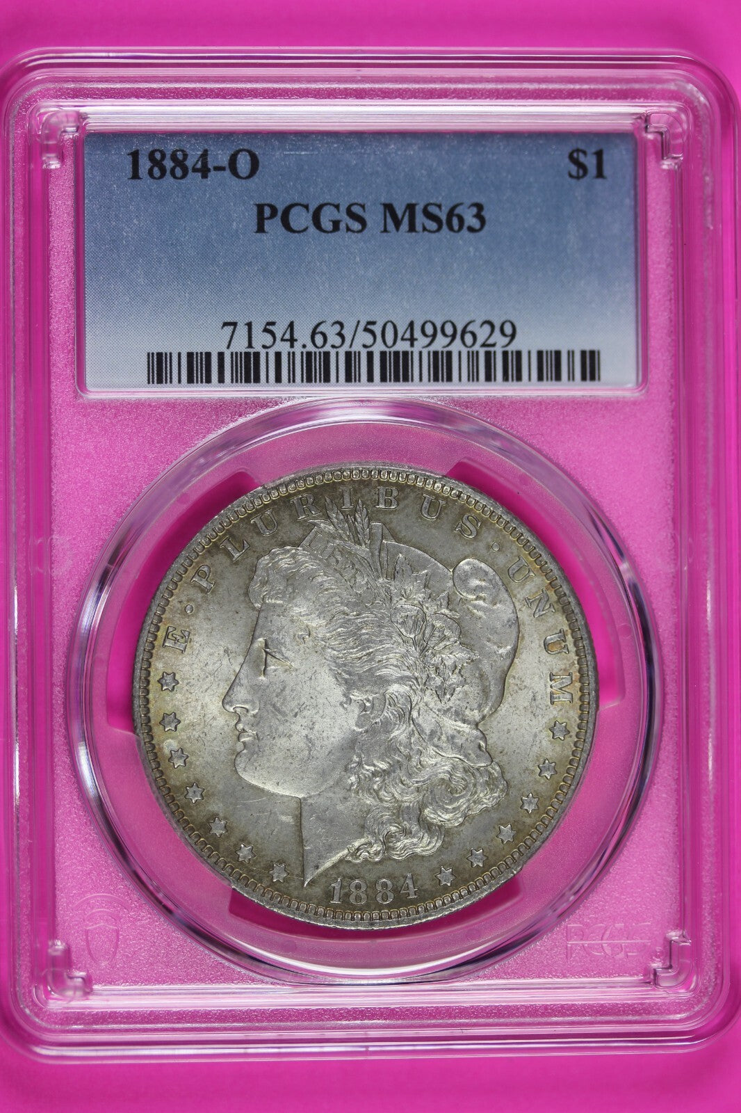 Toned 1884 O MS 63 Morgan Liberty Silver Dollar PCGS Certified Graded Slab 988