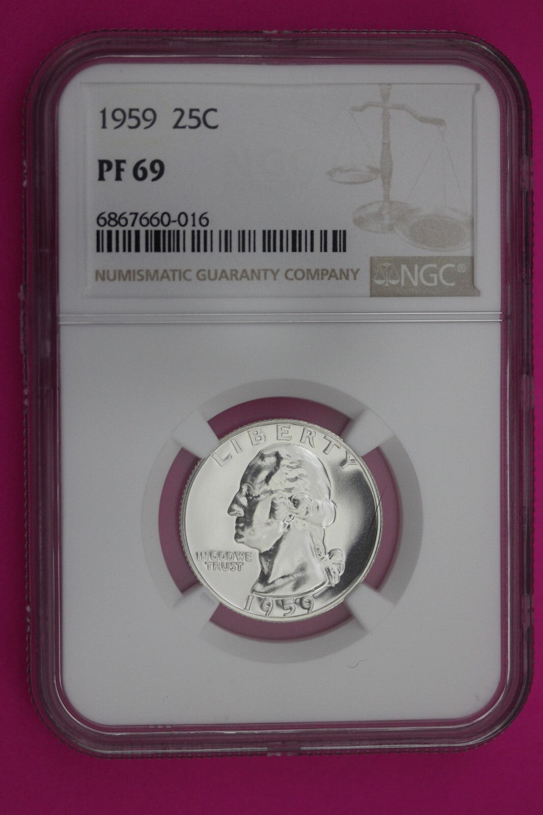 1959 PF 69 Proof Washington Silver Quarter NGC Certified Graded Authentic 259