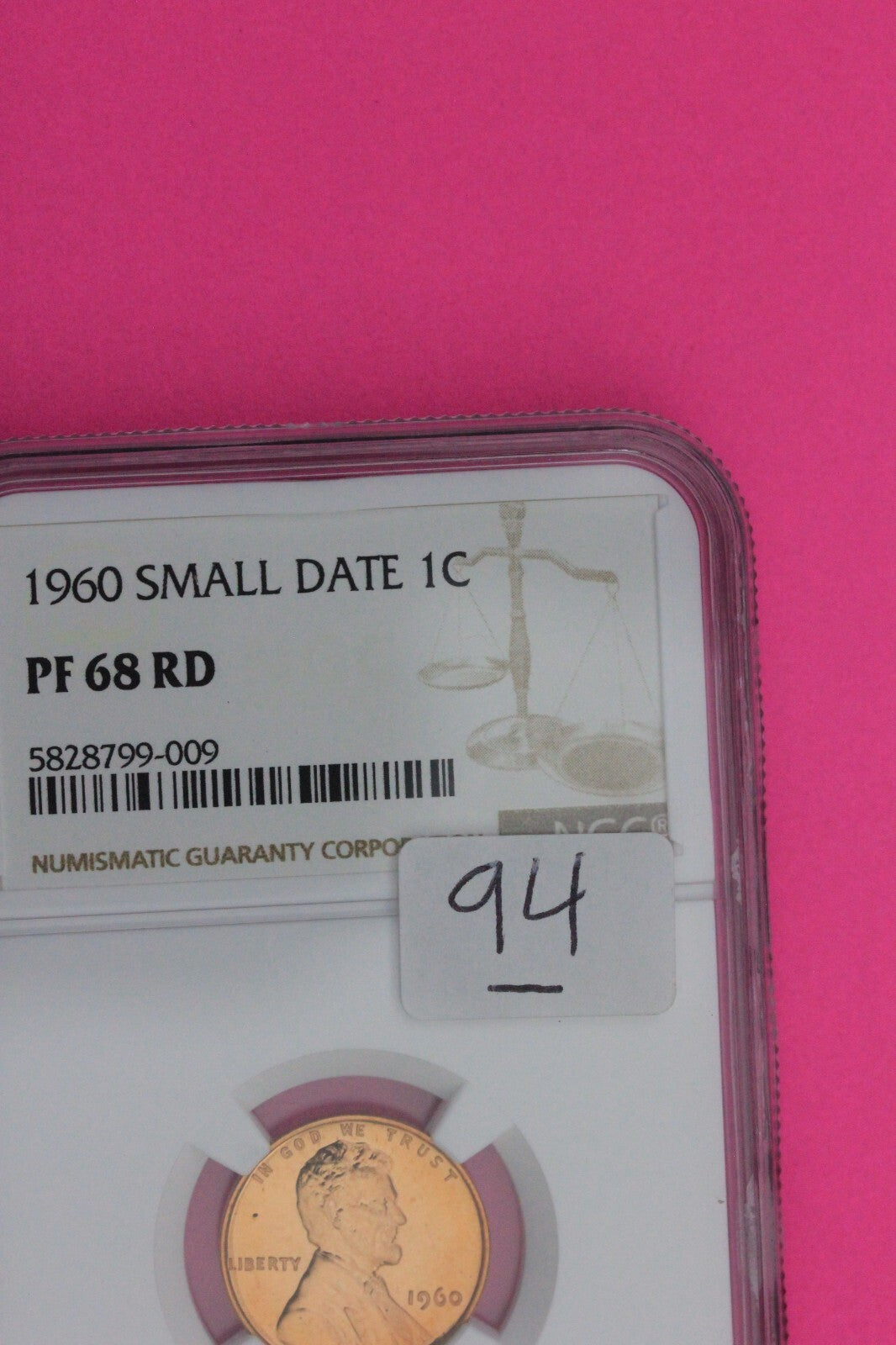 1960 Small Date PF 68 RD Lincoln Memorial Cent Penny NGC Certified Authentic 94