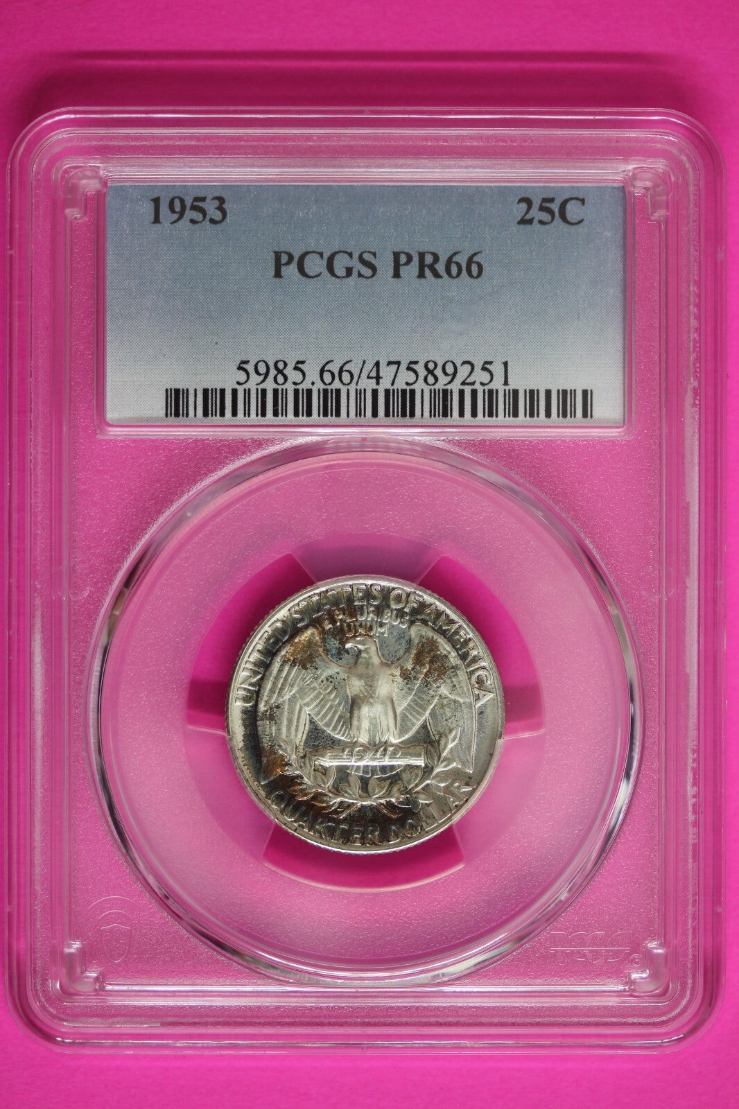 Rainbow Toned Trueview 1953 PR 66 George Washington Quarter PCGS Slab OCE 418
