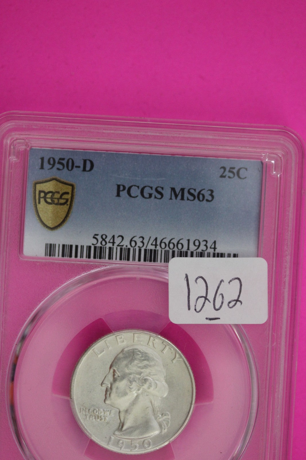 1950 D MS 63 Washington Silver Quarter PCGS Certified Graded Authentic Slab 1262