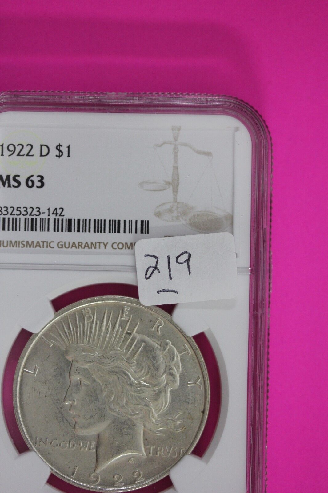 1922 D MS 63 Liberty Peace Silver Dollar NGC Certified Authentic Graded Slab 219