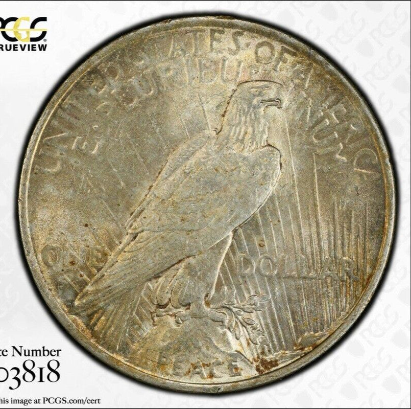 Toned 1923 P MS 62 Peace Silver Dollar PCGS Graded Certified Authentic Slab 78