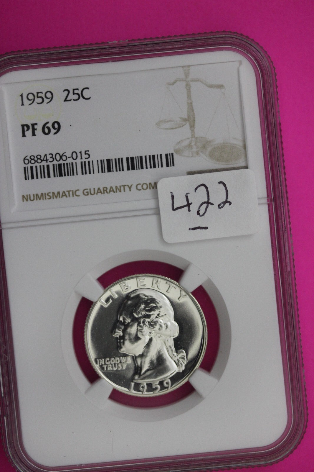 1959 PF 69 Proof Washington Silver Quarter NGC Certified Graded Authentic 422