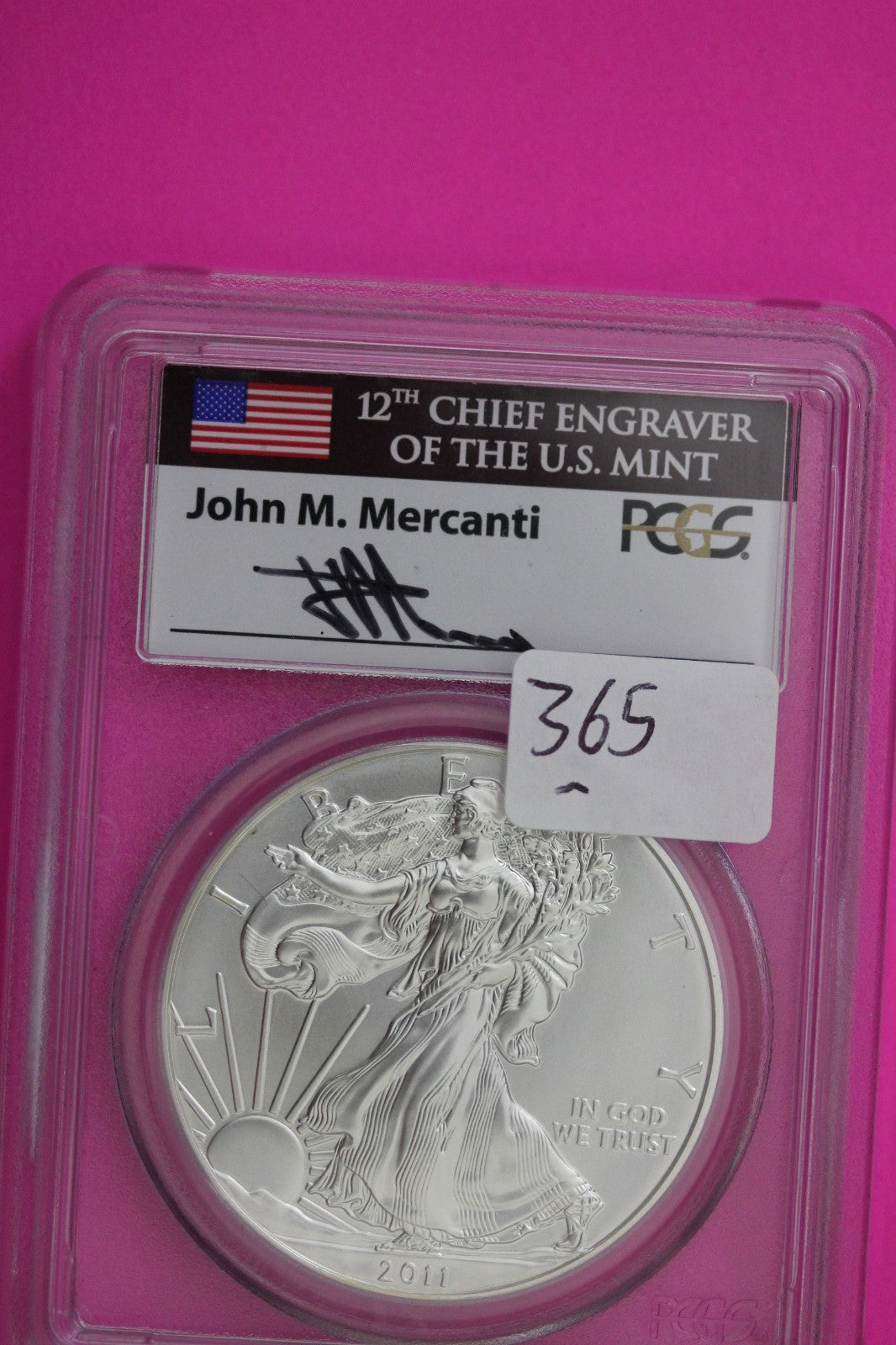 2011 MS 70 Silver American Eagle PCGS 25th Annersary Mercanti Signature 365