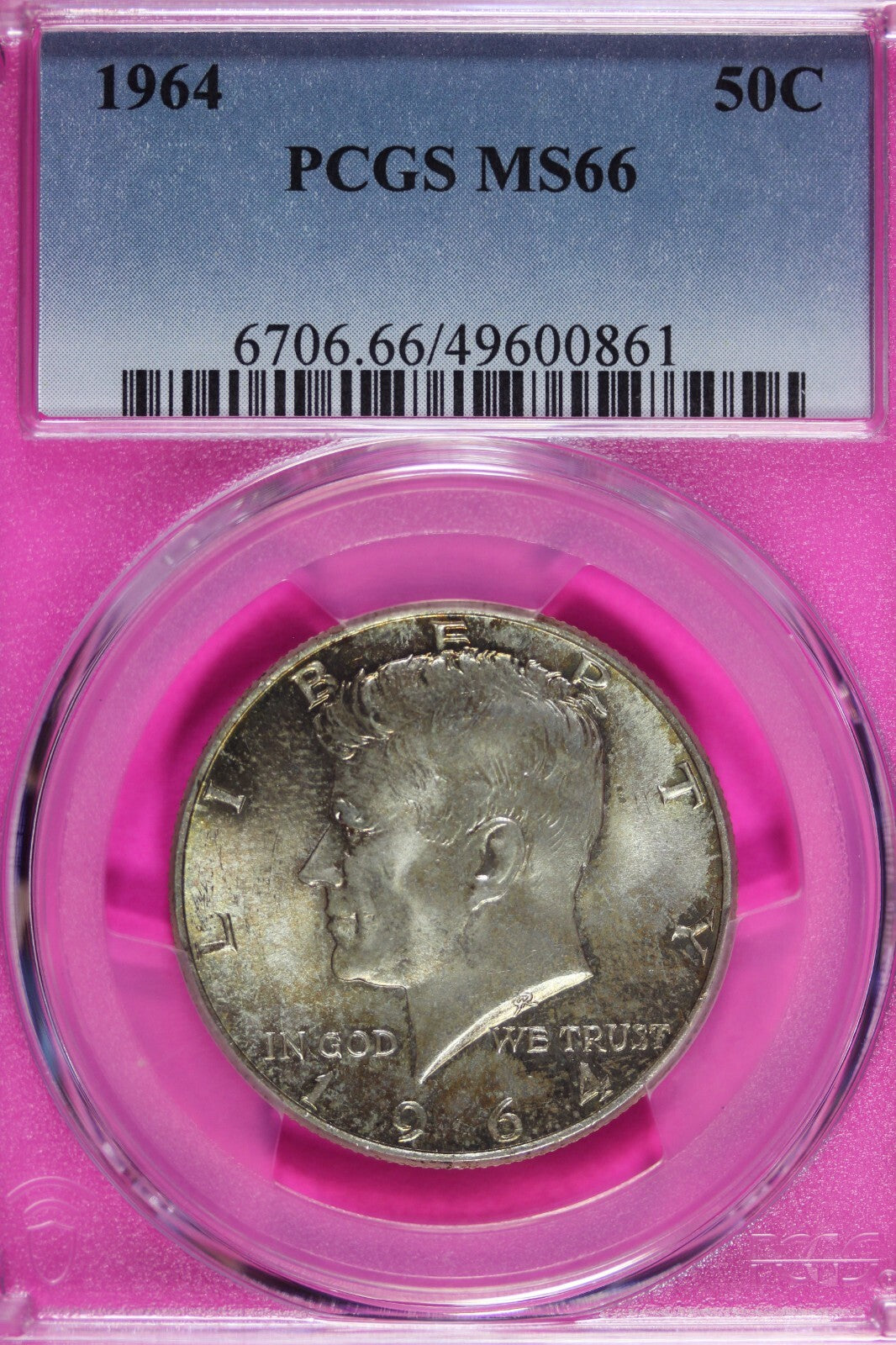Toned 1964 MS 64 John F Kennedy Silver Half Dollar PCGS Graded Certified 157
