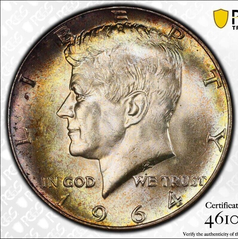 Trueview Rainbow TONED 1964 P MS 65 John Kennedy Half Dollar PCGS Graded OCE 62
