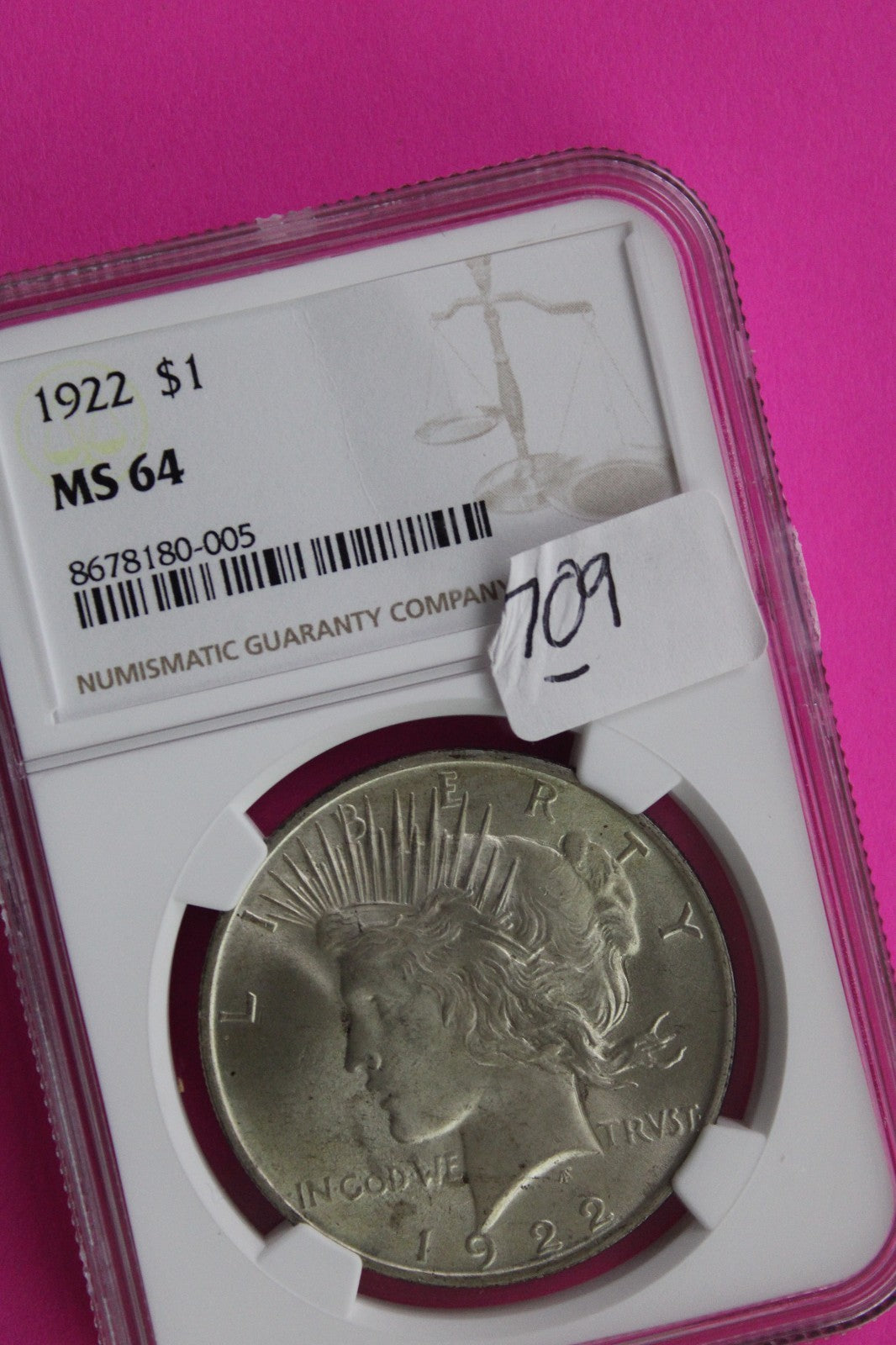1922 P MS 64 Liberty Peace Silver Dollar NGC Certified Graded Authentic 709