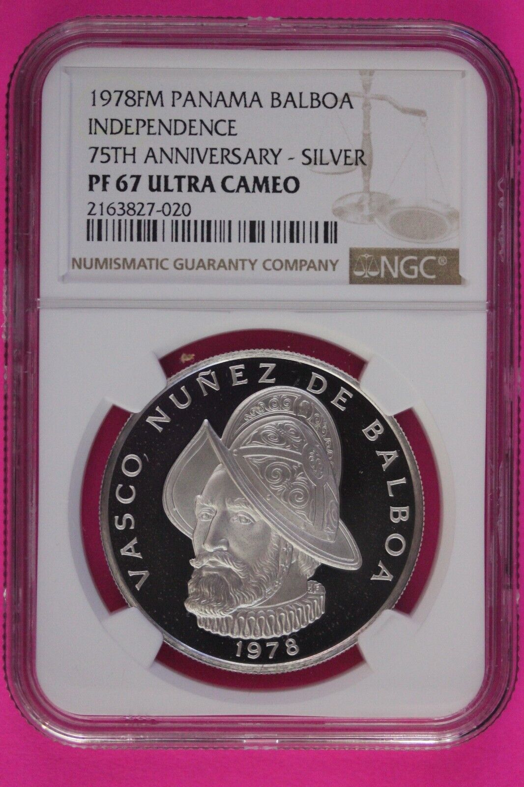 1978 Panama PF 67 Ultra Cameo Proof Silver Balboa NGC Certified Graded Slab 1003