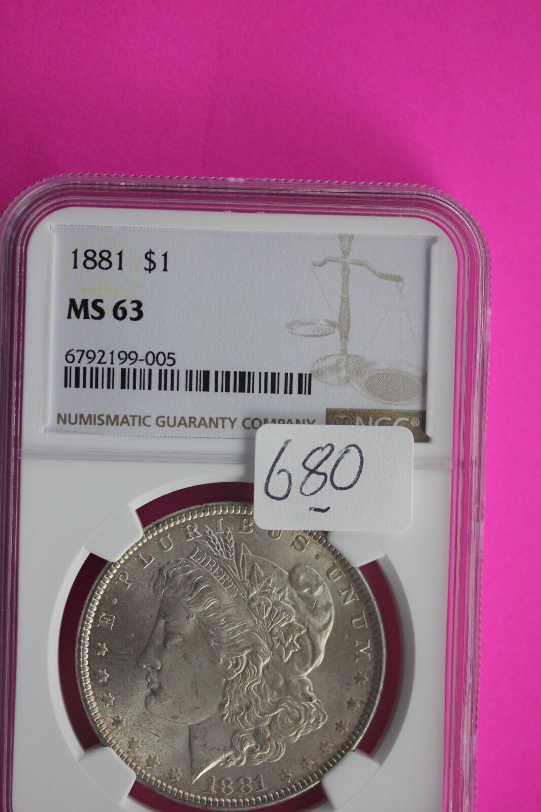 1881 P MS 63 Liberty Morgan Silver Dollar NGC Certified Slab Free Shipping 680