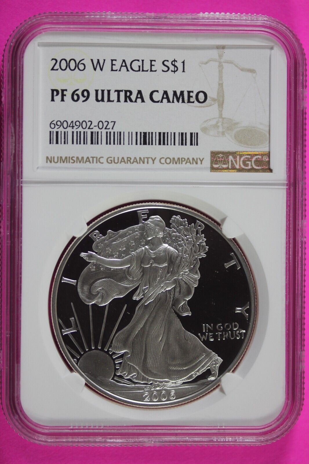 2006 W PF 69 Silver American Eagle Deep Cameo Authentic Proof Coin NGC Slab 998
