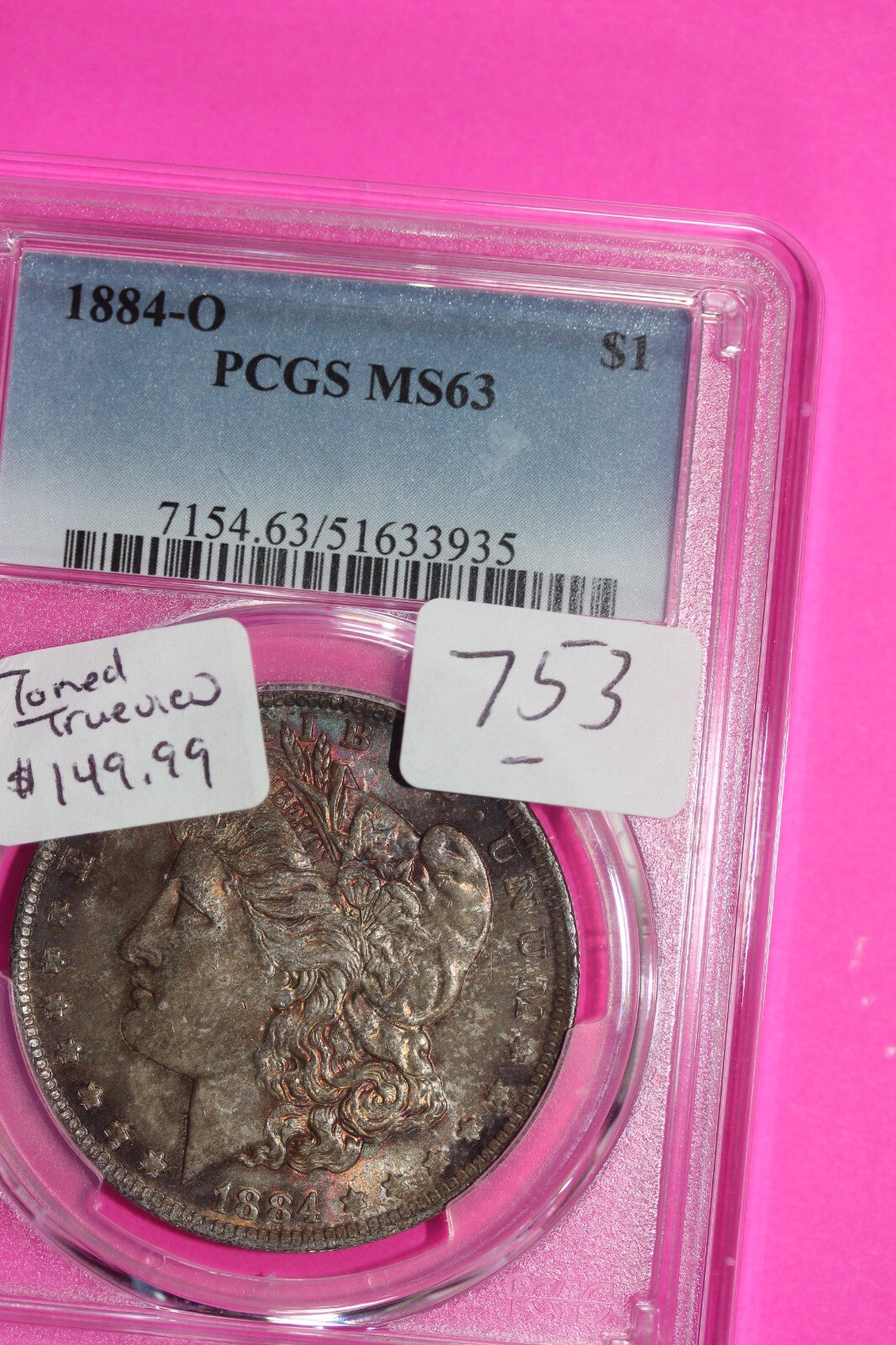 Nicely Toned 1884 O MS 63 Liberty Morgan Silver Dollar PCGS Certified Slab 753