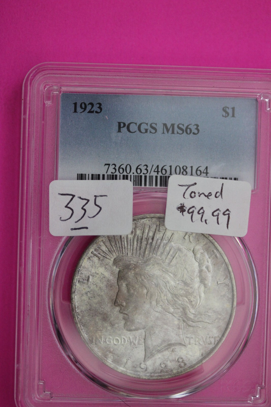 1923 P MS 63 Liberty Peace Silver Dollar PCGS Certified Authentic Graded 335