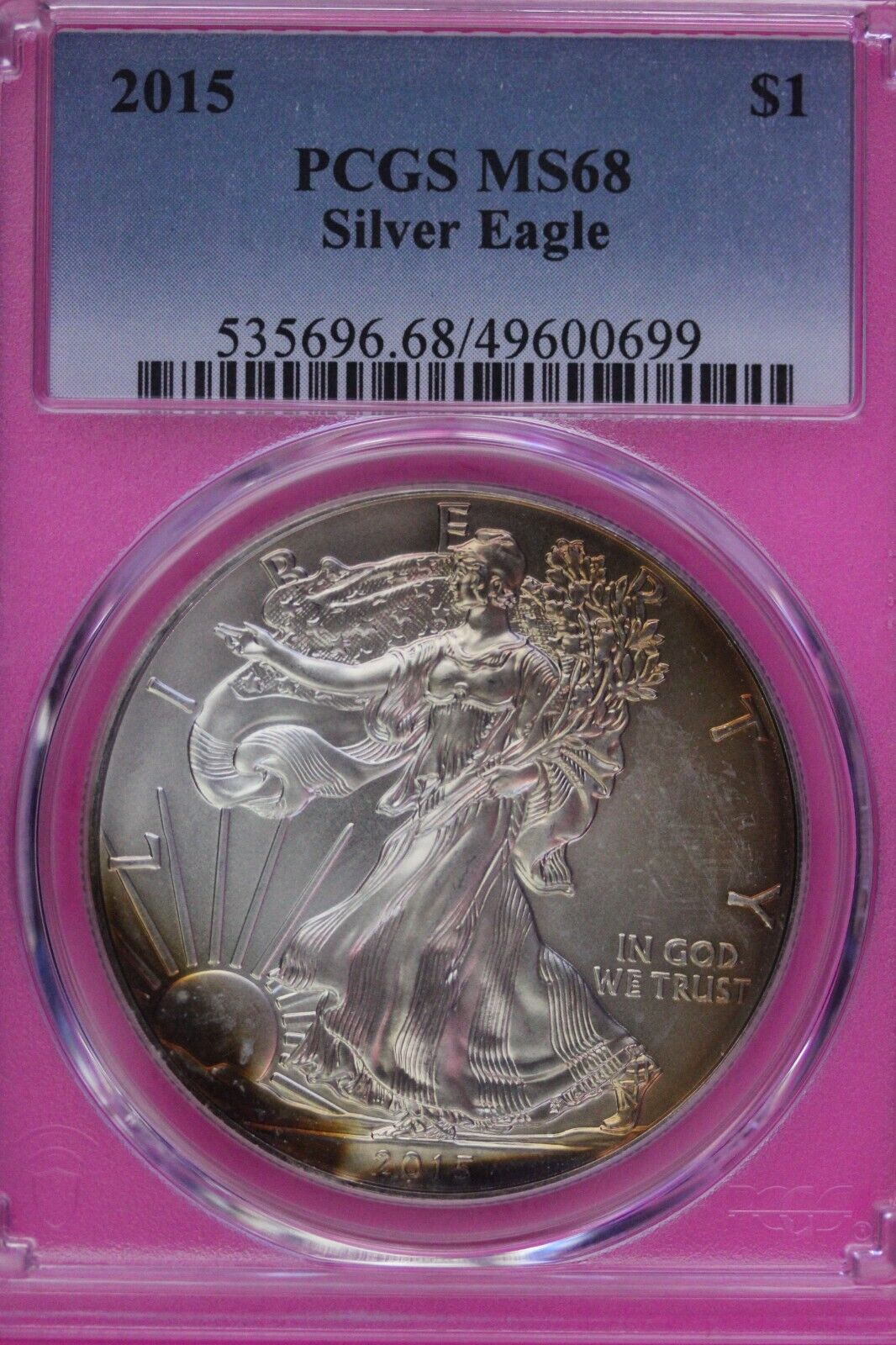 Toned 2015 MS 68 American Silver Eagle PCGS Graded Authentic Certified Slab 402