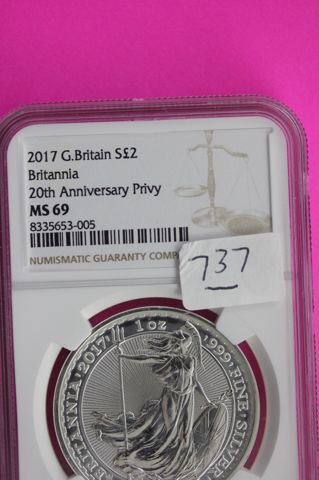 2017 MS 69 Great Britain £2 Britannia 20th Anniversary Privy NGC Graded Slab 737
