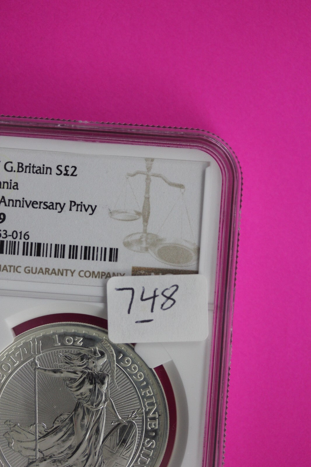 2017 MS 69 Great Britain £2 Britannia 20th Anniversary Privy NGC Graded Slab 748