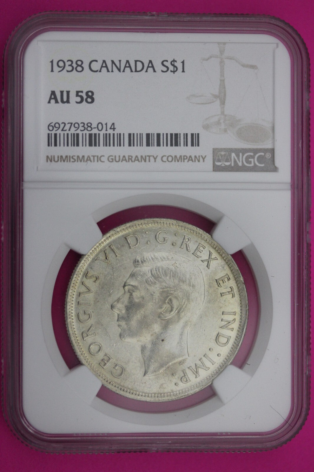 1938 AU 58 Canada Silver Dollar NGC Graded Certified Authentic Coin Slab 188