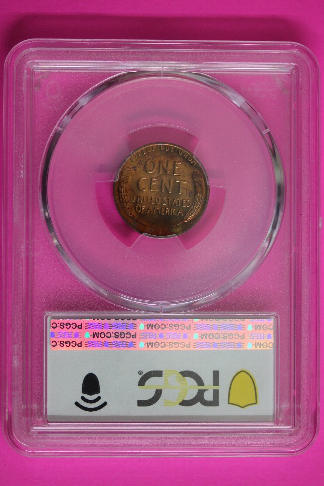 Neon Toned 1951 PR 65 RB Abraham Lincoln Wheat Cent PCGS Trueview OCE 611