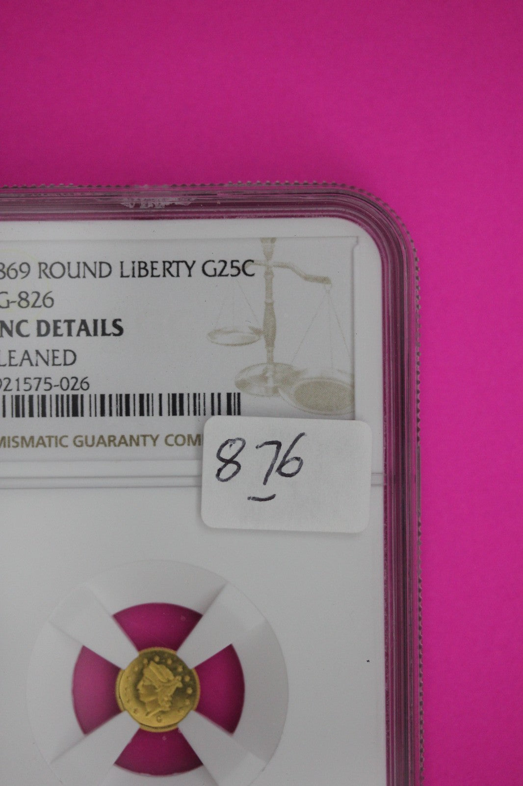 1869 Unc Details Cleaned Indian Gold Token NGC Certified Authentic Genuine 876