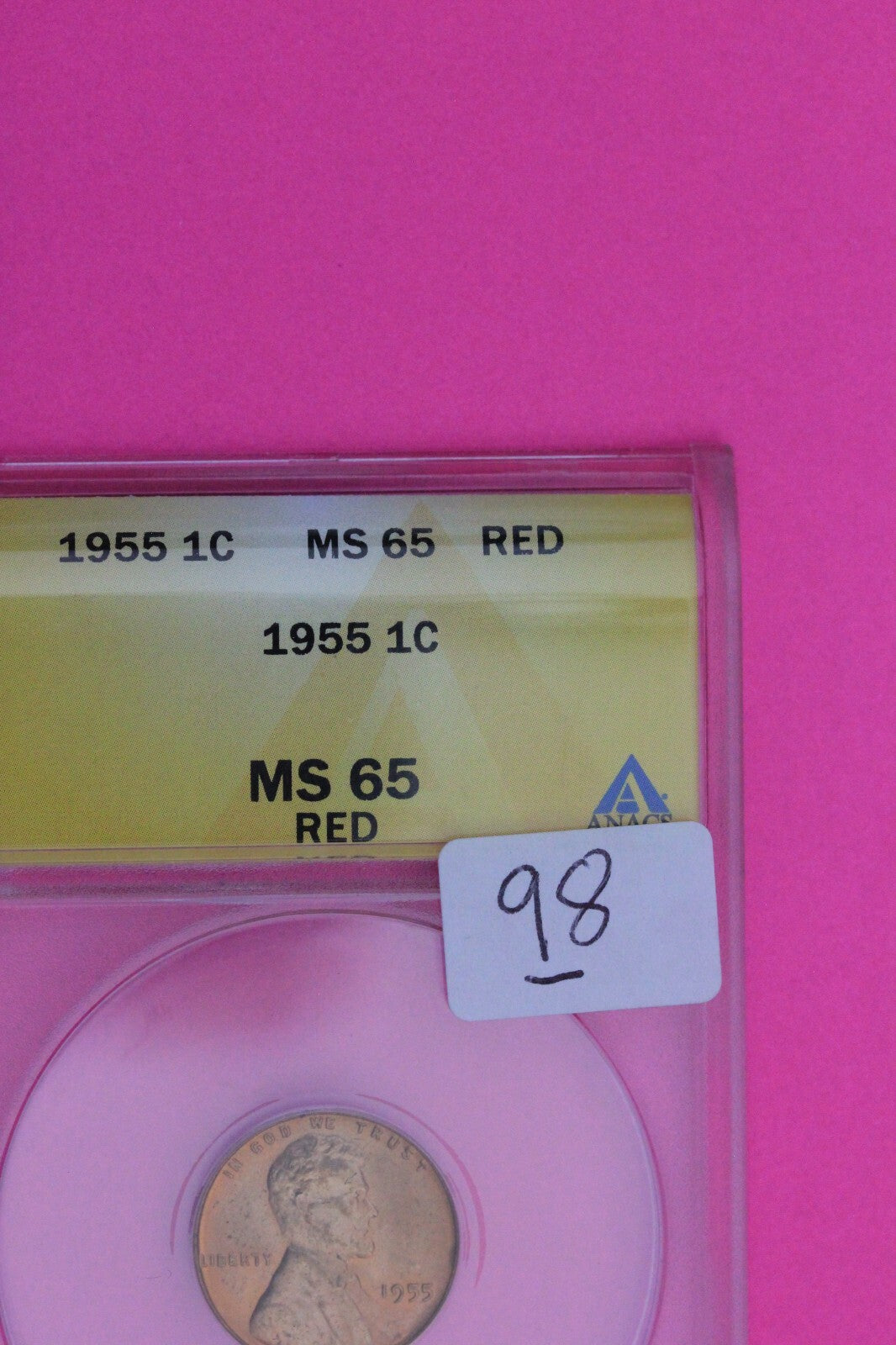 1955 P MS 65 RD Lincoln Wheat Cent Penny ANACS Graded Certified Authentic 98