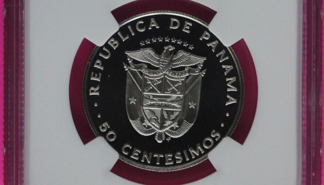 1976 Panama PF 69 Ultra Cameo Proof 50 Centesimos NGC Graded Authentic Slab 1038
