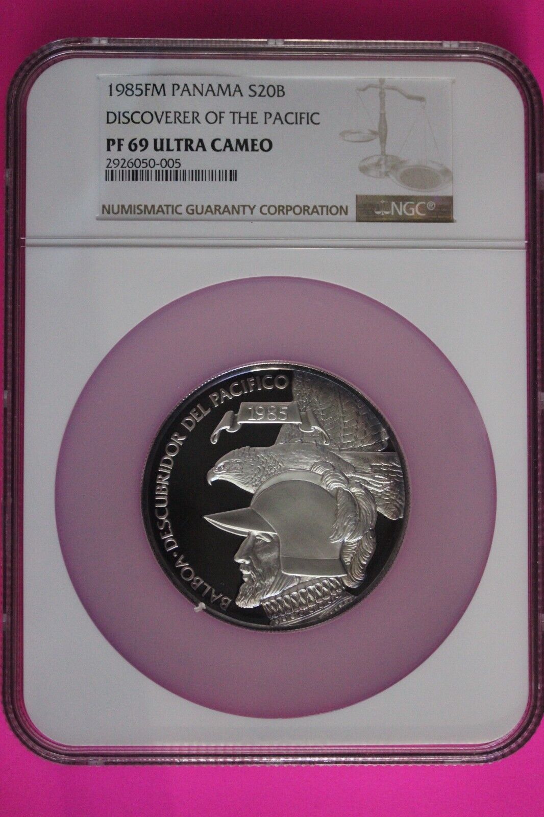 Nice Toning 1985 Panama Silver 20 Balboas PF 69 Ultra Cameo NGC Graded Slab 7100