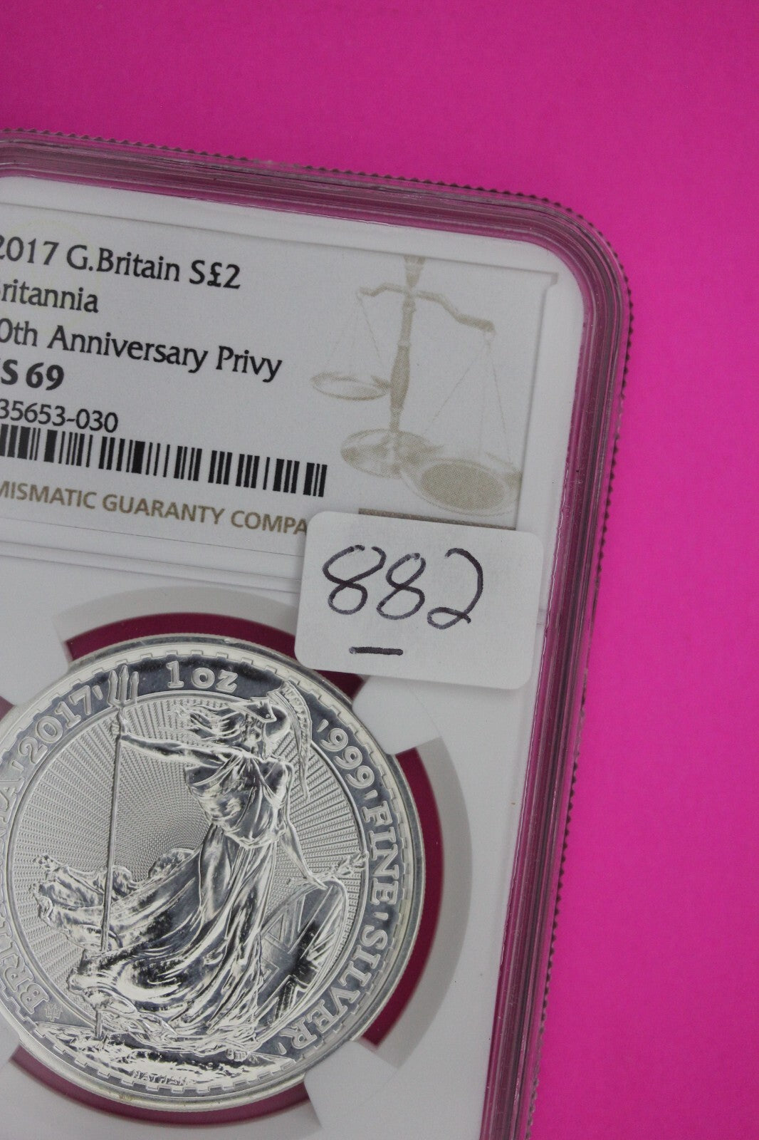 2017 MS 69 Great Britain £2 Britannia 20th Anniversary Privy NGC Graded Slab 882