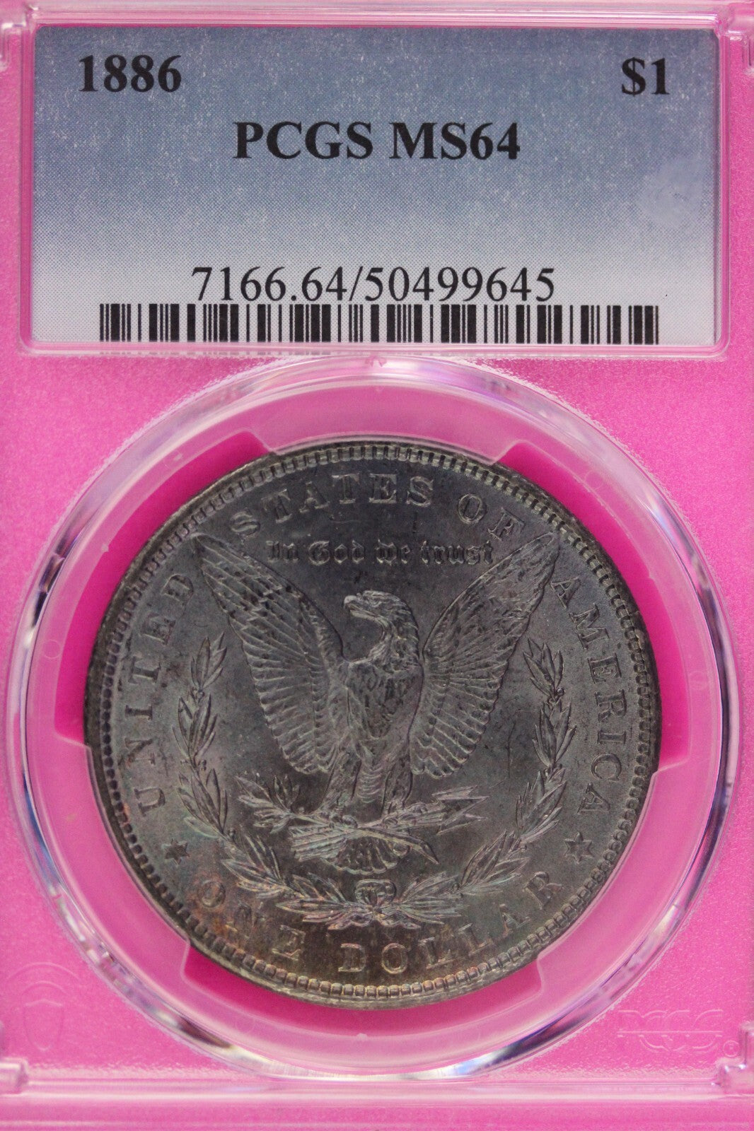 Toned 1886 P MS 64 Morgan Silver Dollar PCGS Graded Certified Authentic Slab 270