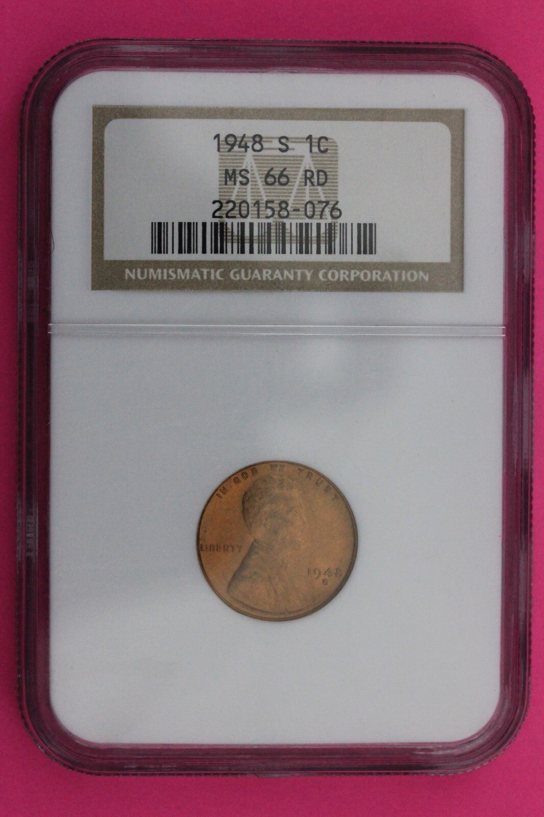 1948 S MS 66 RD Lincoln Wheat Cent Penny NGC Graded Certified Authentic Slab 71
