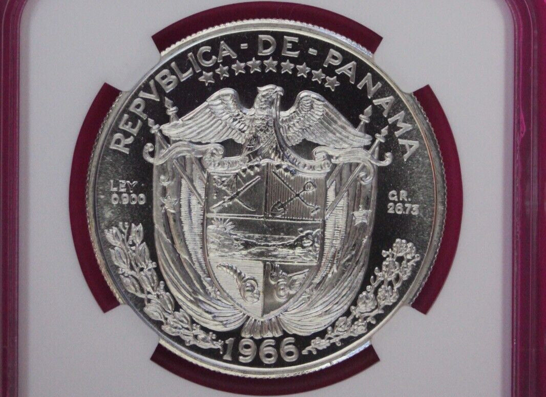 1966 Panama PF 68 Cameo Proof Silver Balboa NGC Certified Graded Slab 1082