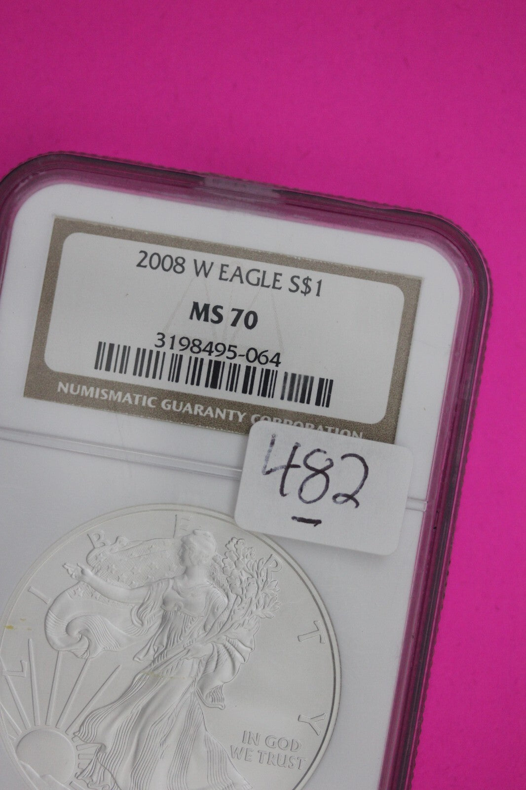 2008 W MS 70 Silver Eagle Coin 1 OZ .999 NGC Graded Certified Authentic Slab 482