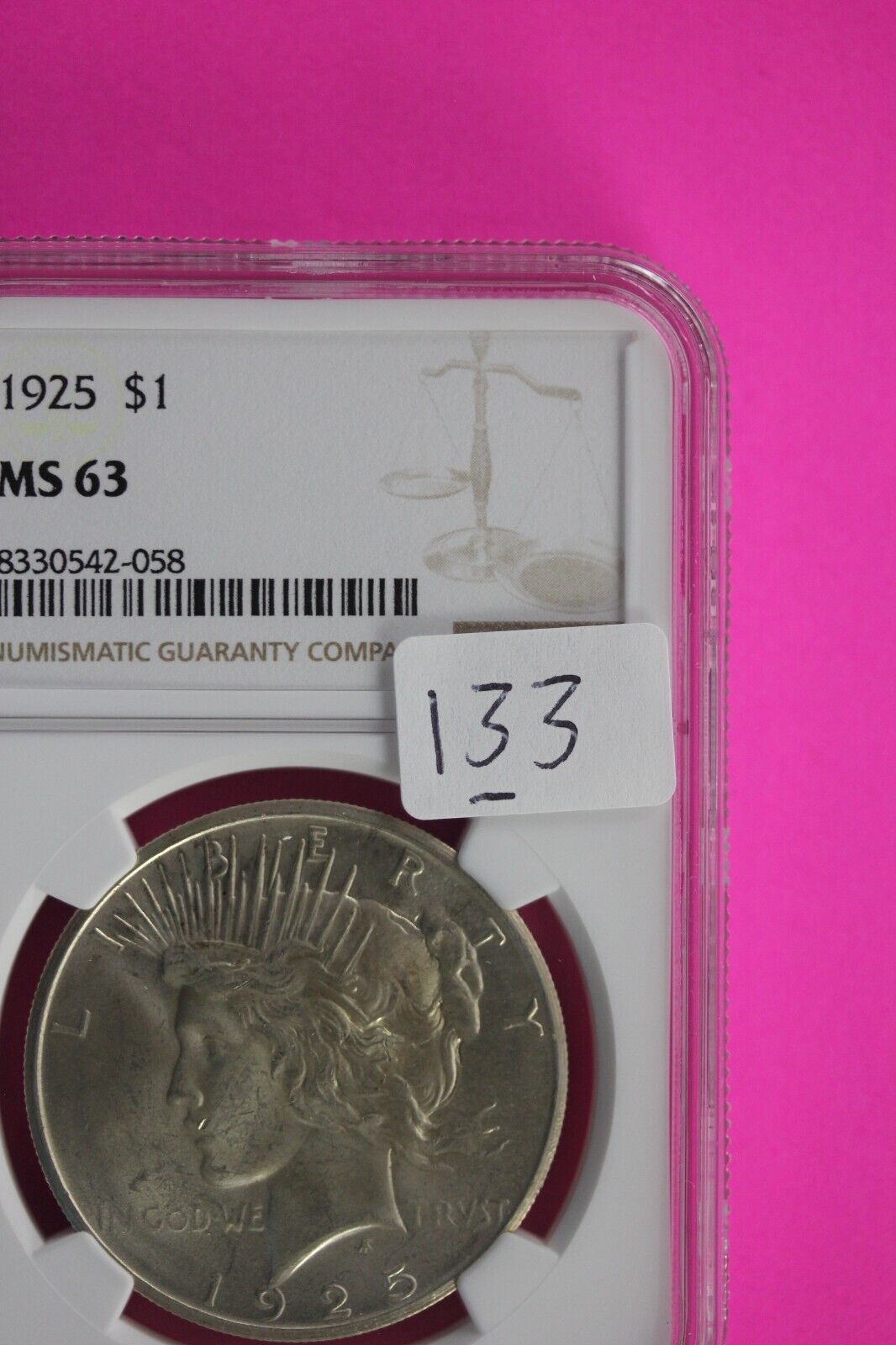 1925 P MS 63 Liberty Peace Silver Dollar NGC Certified Authentic Graded Slab 133