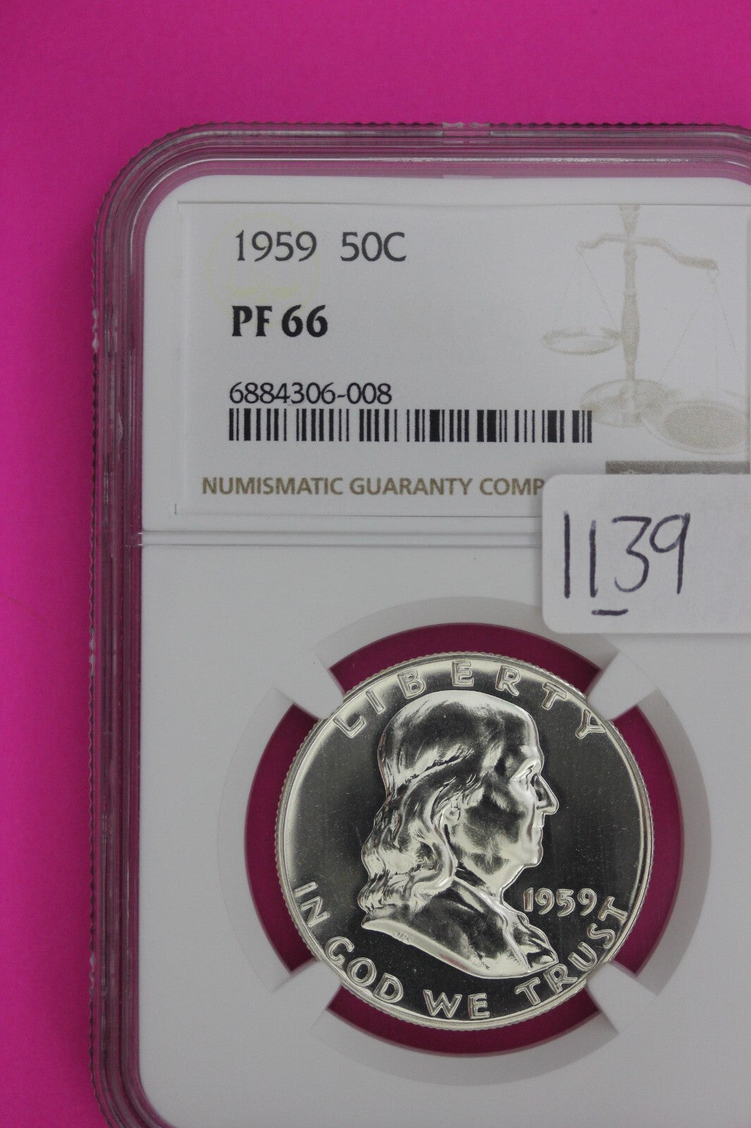 1959 PF 66 Ben Franklin Half Dollar NGC Graded Certified Authentic Slab 1139