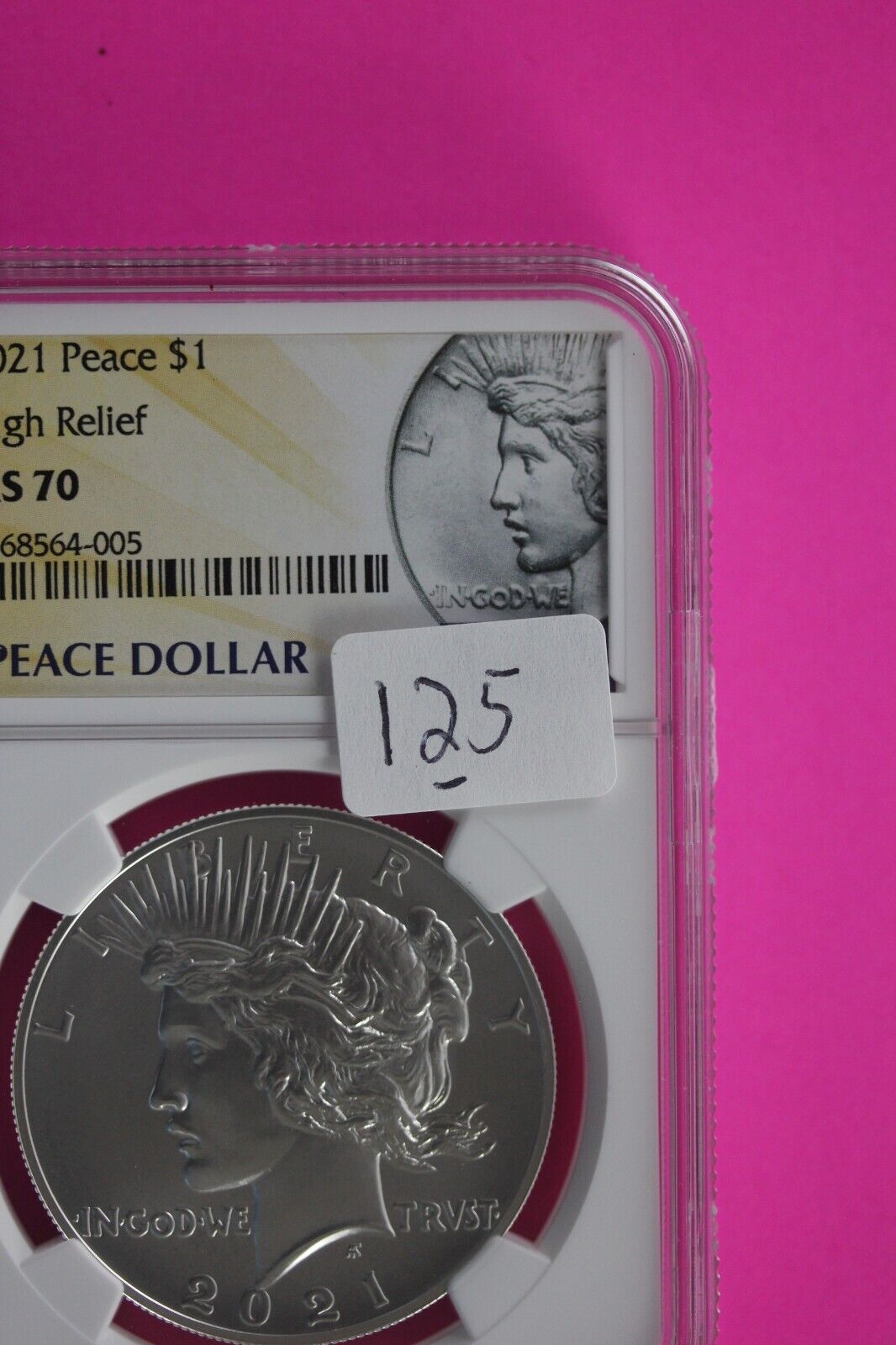 2021 MS 70 Peace Silver Dollar High Relief NGC Graded Certified Slab .999 125