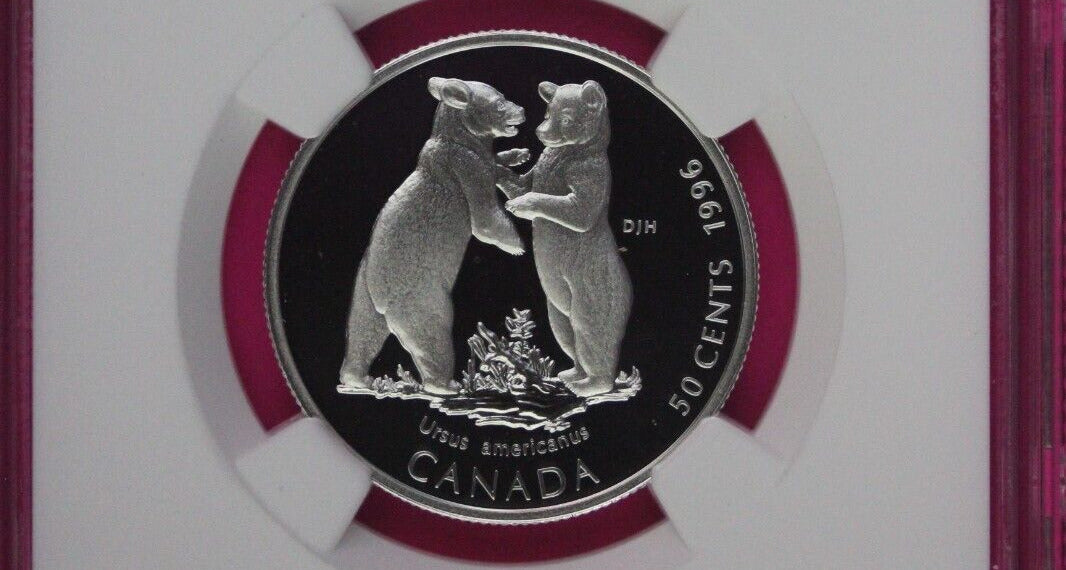 Top Pop 1996 PF 70 Ultra Cameo Canada Black Bear Cubs Silver 50c NGC Slab 1055