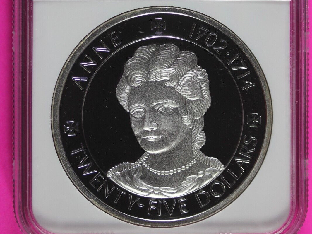 1977 PF 68 Cayman Islands Anne $25 Dollars Silver Coin NGC Graded Authentic 534
