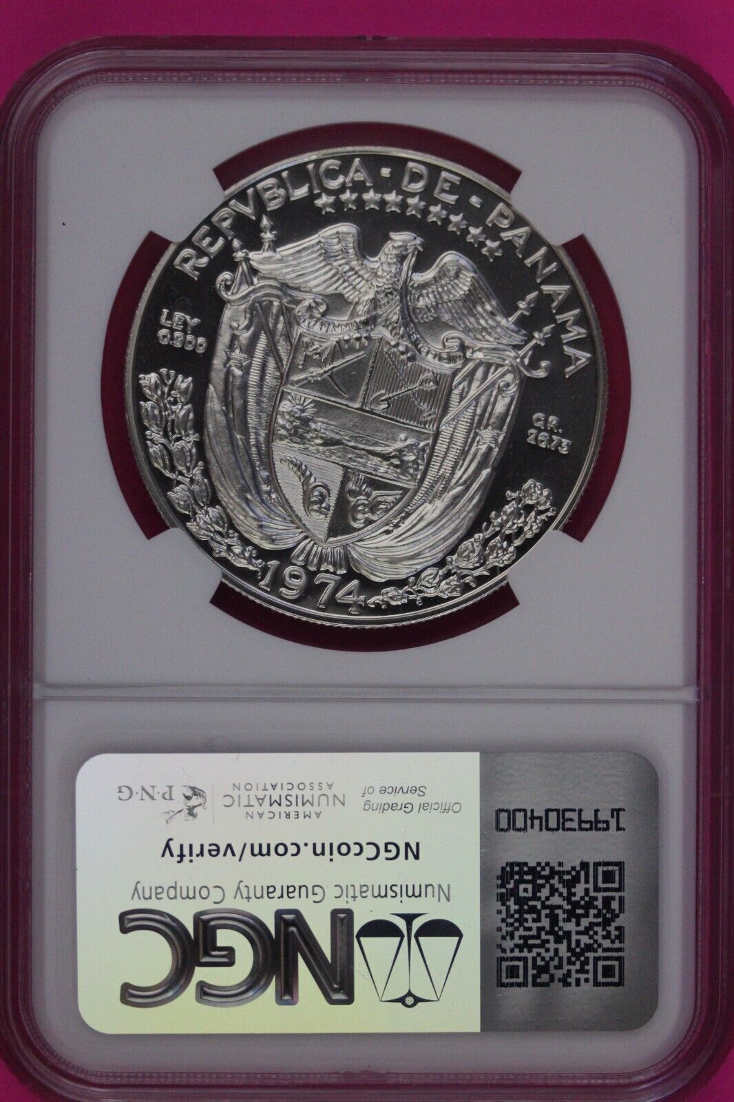 1974 Panama PF 67 Cameo Proof Silver Balboa NGC Certified Graded Slab 1079