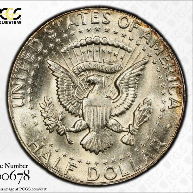 Toned 1970 D Silver MS 64 John F Kennedy Silver Half Dollar PCGS Graded 154