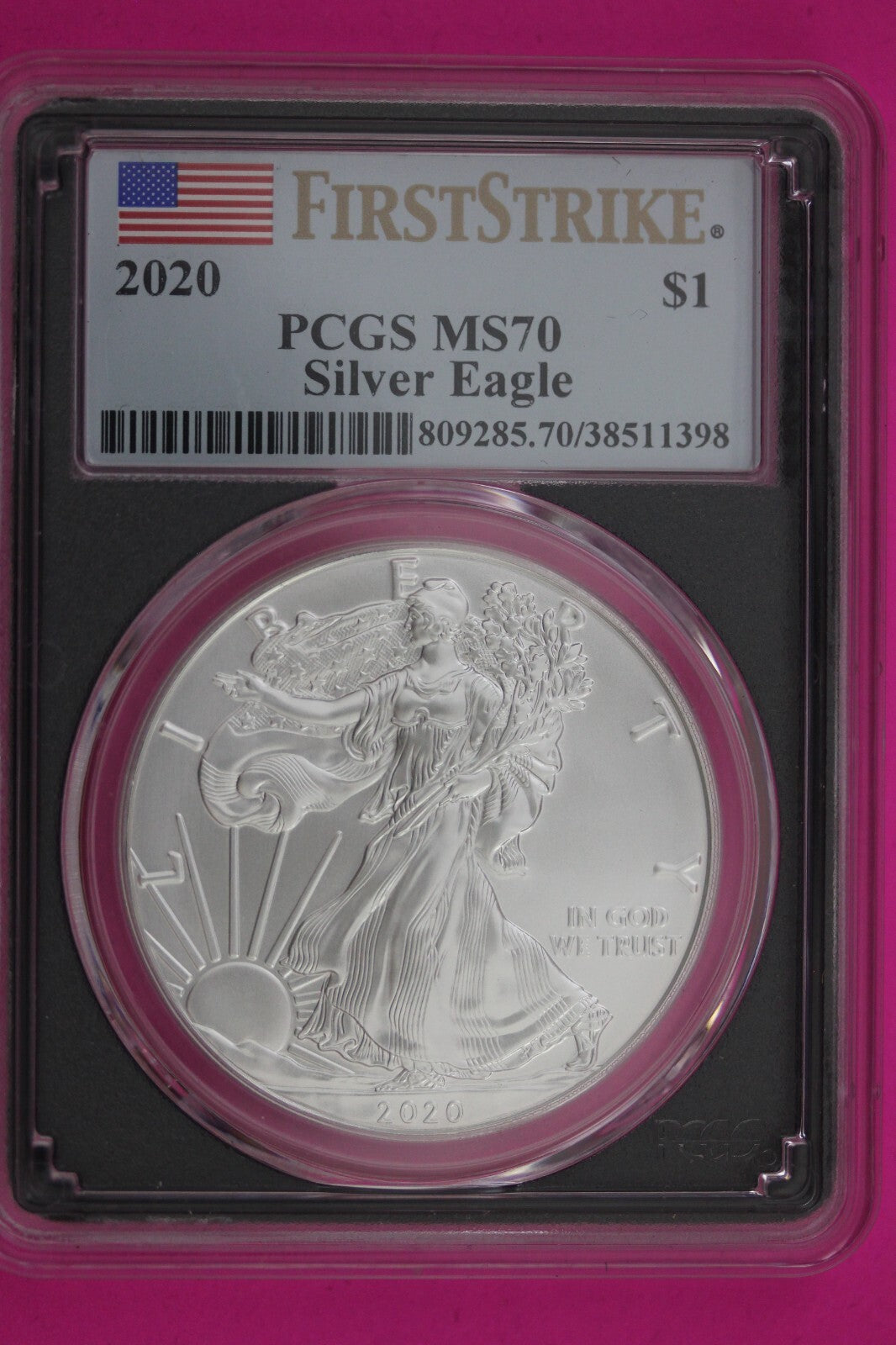 2020 MS 70 Silver Eagle Coin 1 OZ .999 PCGS Certified Graded Authentic Slab 592