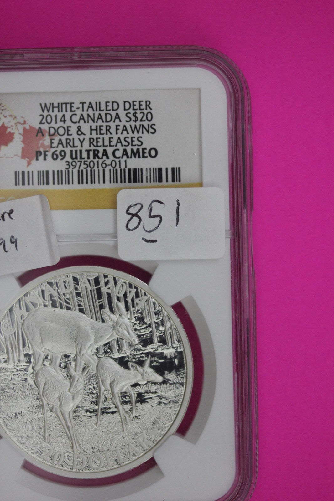 2014 PF 69 White Tailed Deer Doe & Fawns Canada 1 OZ Silver $20 NGC Graded 851