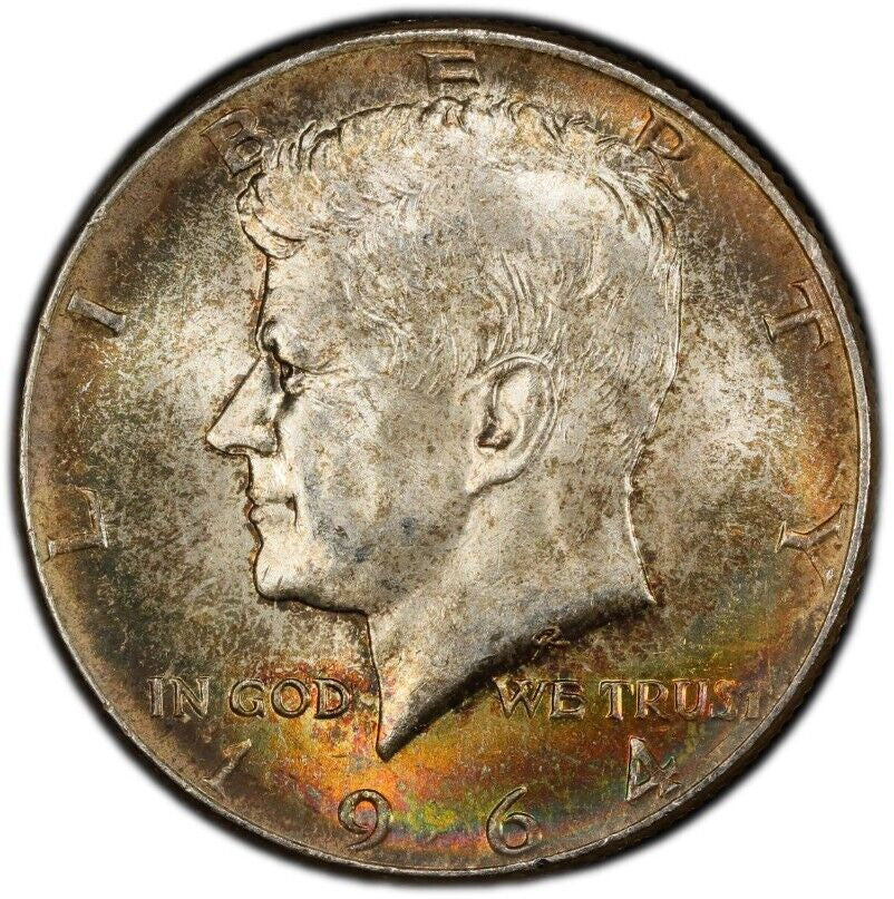 Toned 1964 P Silver MS 65 John F Kennedy Silver Half Dollar PCGS Graded 318