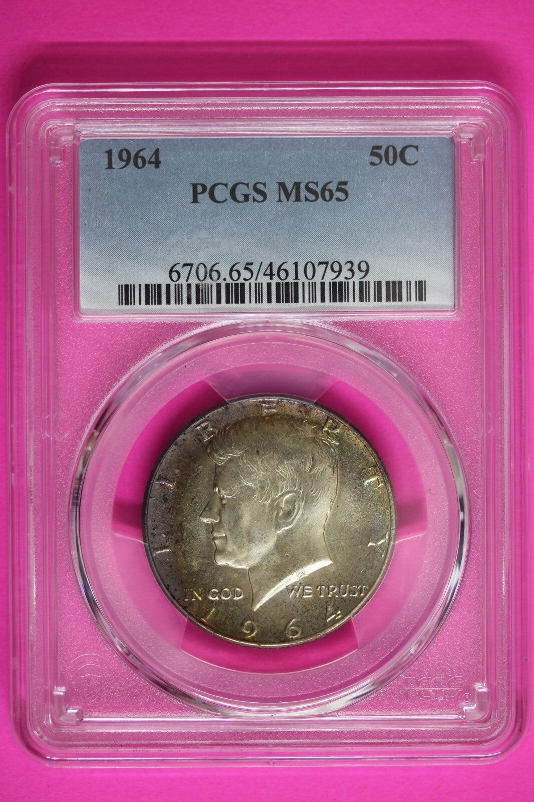 Trueview Rainbow TONED 1964 P MS 65 John Kennedy Half Dollar PCGS Graded OCE 62