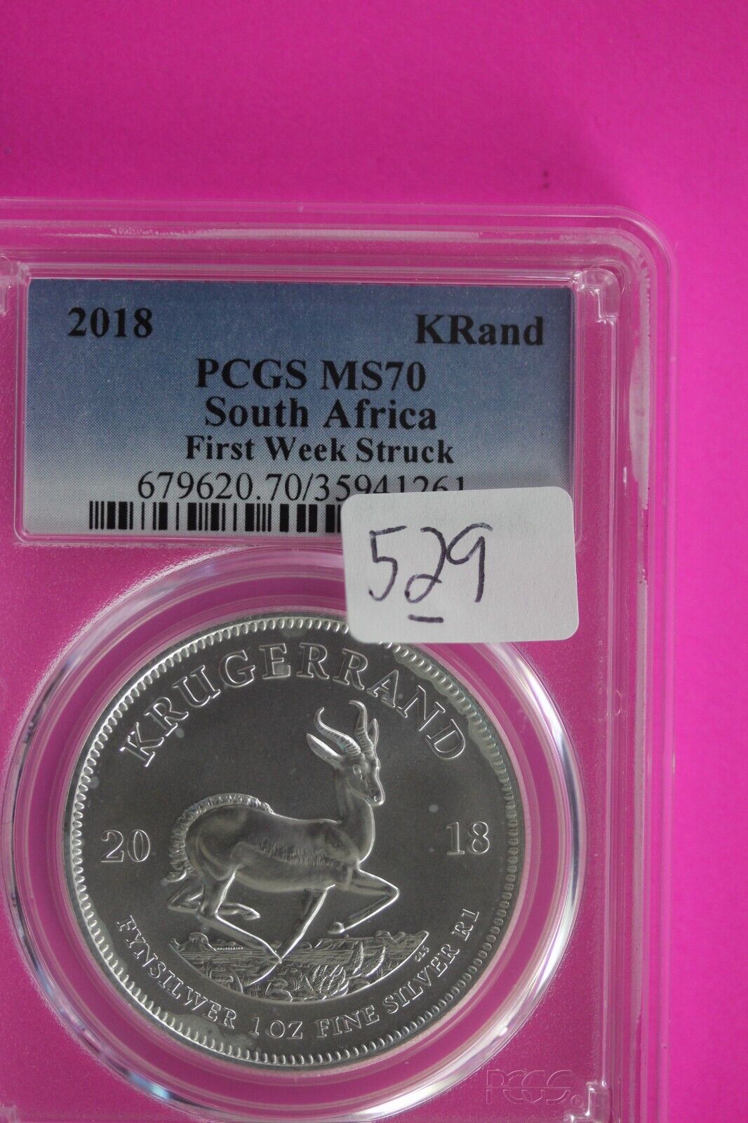 2018 MS 70 South Africa Krugarand 1 OZ Silver Coin PCGS Graded Authentic 529